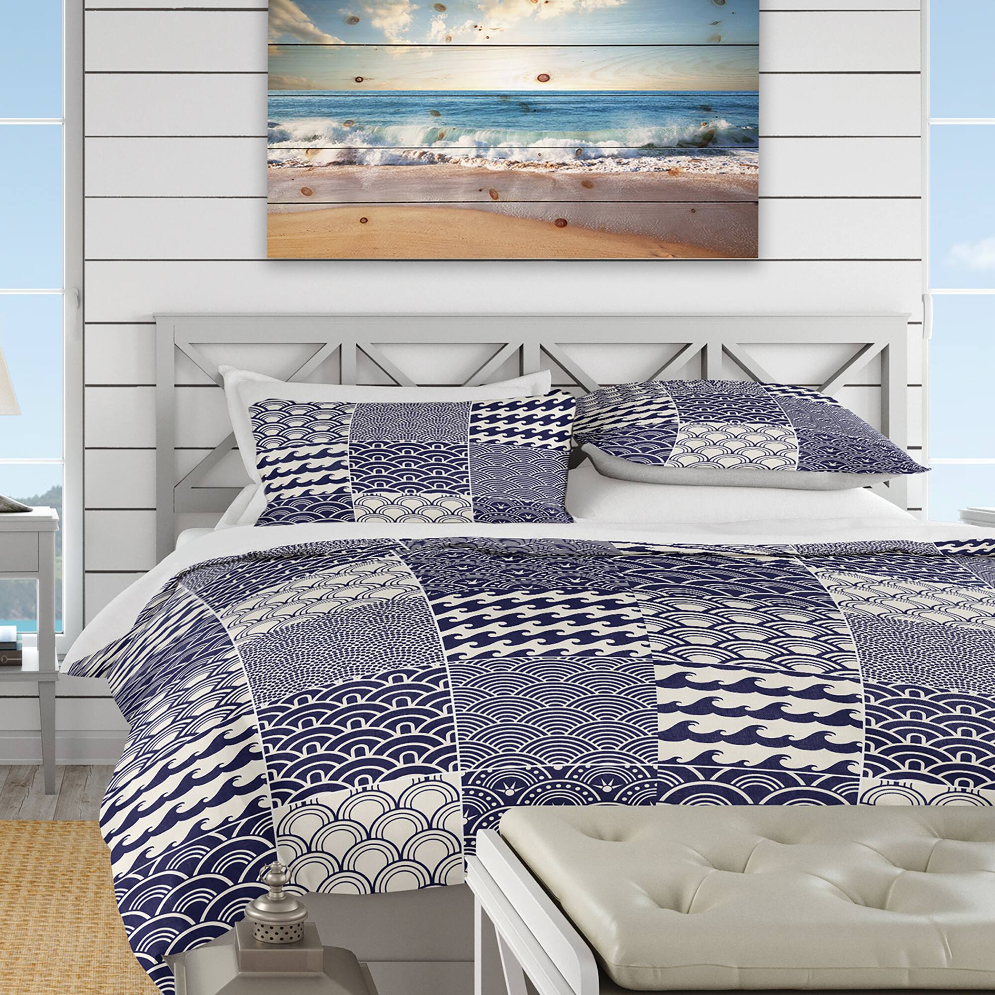 Designart Japanese Ocean Wave Pattern Coastal Duvet Cover Set